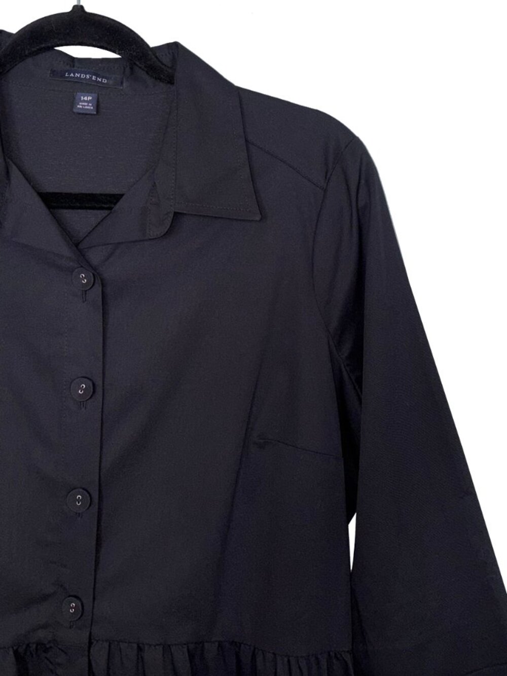 Land's End Black Three Quarter Sleeve A-Line Shirt Dress - Size 14P